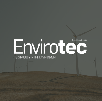 envirotec logo overlayed on a photograph of a wind turbine