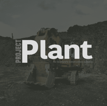 project plant logo overlayed on photo of construction equipment