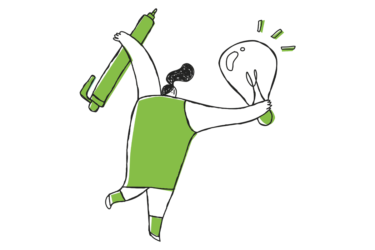 illustration of a person holding a pen and lightbulb